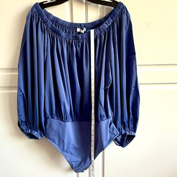 NWT Suzana Monaco off the shoulders matte satin blouson bodysuit. Size L - Picture 9 of 11